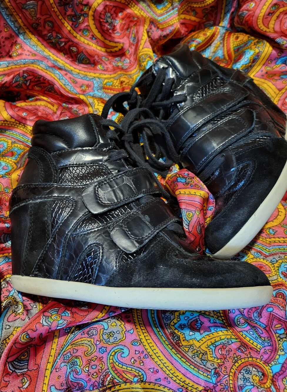 Ash Hidden Wedge Heel Sneakers Black Reptile Women's Size 5 35